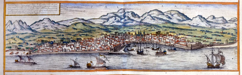 Pohled na Palermo na Sicílii. Atlas Braun & Hogenberg
