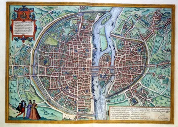 Pohled na Paříž na konci 16. století. Atlas de Braun & Hogenberg, Amsterdam