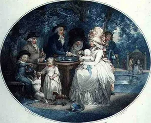 A Tea Garden, vyryl Francois David Soiron (nar. 1764), hospoda. od T. Gaugaina