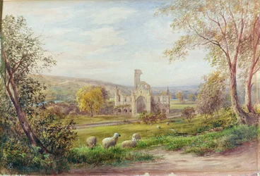 Kirkstall Abbey, Leeds (akvarel na papíře)