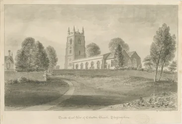 Ellastone Church: sépiová kresba, 1841