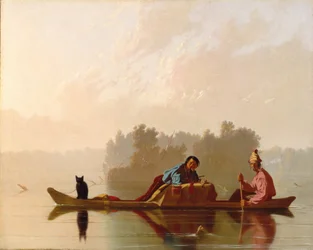 Obchodníci s kožešinami sestupují z Missouri, 1845.