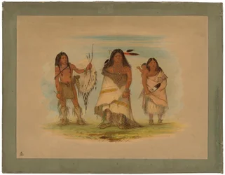 Comanche Chief, His Wife and a Warrior, 1861 (olej na kartonu nalepeném na kartonu)