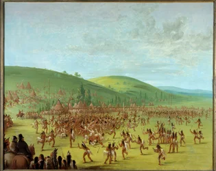 Indiáni Ameriky: „Hra s míčky mezi Indiány“ Obraz George Catlina (1794-1872) 1835 Blerancourt, Musee Franco American - Míčová hra domorodých Američanů. Obraz George Catlina (1794-1872)