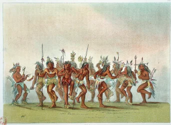 Indiáni Ameriky: roztančete duchy mezi Siouxy, abyste získali nebeskou milost. Ilustrace George Catlin (1794-1872)
