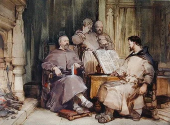 Čtyři mniši (akvarel a kvaš na papíře)