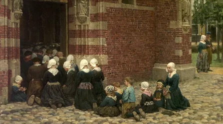 Slavnostní mše v rybářské vesnici na Zuiderzee v Holandsku, 1876