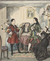 Audacity Jacka Shepparda, ilustrace z Jack Sheppard: A Romance od Williama Harrisona Ainswortha, vydáno 1839 (ručně kolorovaný lept)