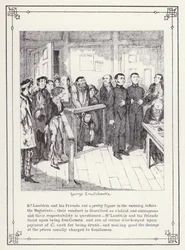 Ilustrace pro Bakalářskou vlastní knihu aneb Pokrok pana Lambkina (Gent) (rytina)