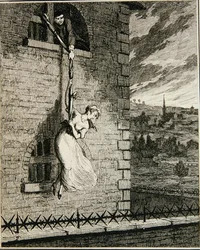 Jack na útěku z Newgate Ward se svou ženou Elizabeth Lyon, ilustrace z 