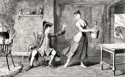 Jeannie Deans v chatě svého otce, ilustrace z „The Heart of Midlothian“ od Sira Waltera Scotta (1771-1832), vydané v roce 1843