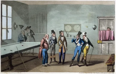 Muži v kulečníkové herně - ve filmu „Život v Paříži“ od Davida Careyho, nemocný. od G. Cruikshank, Londýn