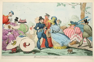 Zrůdy 1825 & 6, hospoda. 1835 (ručně kolorovaná rytina)