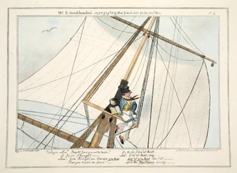Mr. B. Mastheaded - aneb, užívat si čerstvý vzduch po 304., z The Progress of a Midshipman, 1835 (ručně kolorovaná rytina)