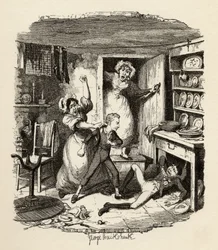 Oliver vytrhává ducha, z knihy "The Adventures of Oliver Twist" od Charlese Dickense (1812-70), 1838, vydáno nakladatelstvím Chapman und Hall, 1901.