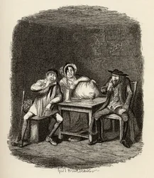 Žid a Morris Bolter si začínají rozumět z knihy „Dobrodružství Olivera Twista“ od Charlese Dickense (1812-70) 1838, kterou vydali Chapman und Hall, 1901