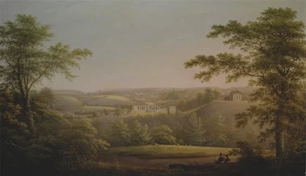 Easby Hall a Easby Abbey s Richmondem, Yorkshire v pozadí