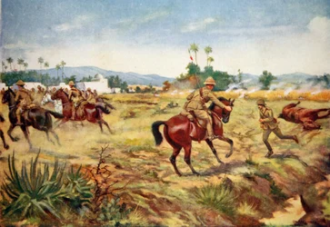 Vojín C. Hull zachraňující život kapitána G.E.D. Learoyd, pod palbou
