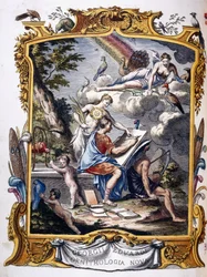 Frontispis z „Přírodní historie neobvyklých ptáků a některých dalších vzácných a nepopsaných zvířat,...“, 1739-1751