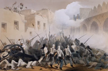 Storming of Delhi 1857, z tažení v Indii 1857-58 z kreseb vytvořených během rušného období Velké vzpoury, ilustrující vojenské operace před Dillí a jeho sousedství, např.