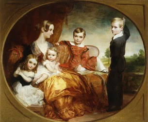 Skupinový portrét dámy se svými čtyřmi dětmi na terase, 1843