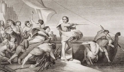 Král Alfréd pobízel Anglosasy k odrazení invaze Dánů v roce 876, z „Ilustrace anglické a skotské historie“ svazek I