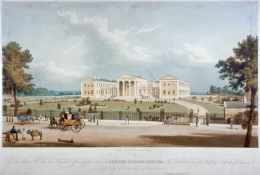 Jihozápadní pohled na London Orphan Asylum v Lower Clapton, Hackney, Londýn, c1830