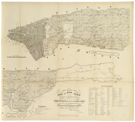 Tato mapa města New York a ostrova Manhattan tak, jak byla stanovena komisaři jmenovanými zákonodárným sborem. . ., 1853 (černý inkoust na papíře)
