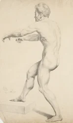 Bez názvu - Mužský akt zkopírovaný z litografie, 1842 (grafit na lesklém papíru)