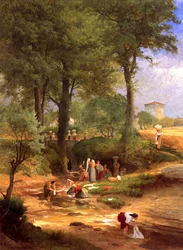 Washing Day poblíž Perugie, Itálie, 1873