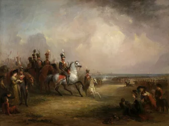 Plukovník Sir John Leicester, Bt, a Kings Cheshire Yeomanry Cavalry cvičení na píscích v Liverpoolu