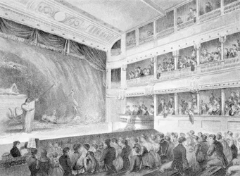 Interiér Malého divadla na Haymarketu v Londýně, 1815