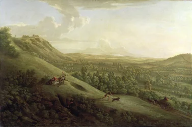 Pohled na Boxhill, Surrey, s Dorkingem v dálce