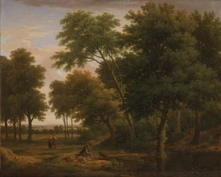 Zalesněná krajina s postavami, asi 1745 (olej na plátně)