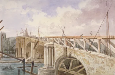 Demoliční práce probíhají na Blackfriars Bridge, 1864