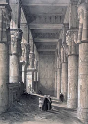 Interiér Velkého chrámu, Denderah, Egypt, 1843