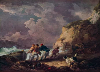 Mořské pobřeží: rybáři vytahují loď, 1791