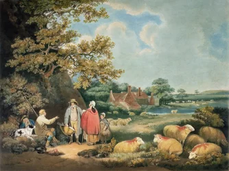 The Shepherds, ryl William Ward (1766-1826), hospoda. od H. Morlanda, 1806 (mezzotintová rytina)