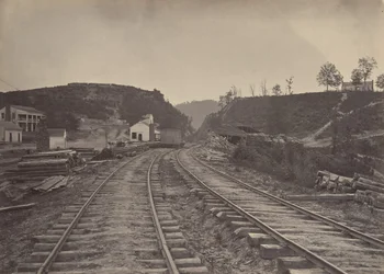 Průsmyk Allatoona při pohledu na sever, Georgia, 60. léta 19. století.