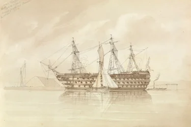 HMS "Trafalgar" u Sheerness, z lodi "Shannon", 28. prosince 1850