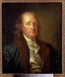 Portrét Benjamina Franklina (1706-1790), amerického fyzika, filozofa a politika Malba George Petera Alexandra Healyho (1808-1894) Sun. 0,33 x 0,27 m.