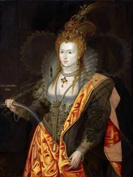 Portrét Alžběty I. Anglické 1533-1603 v baletním kostýmu jako Iris, Duhový portrét