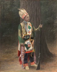 Bílý muž v kostýmu Chippewa, konec 19.-začátek 20. století.