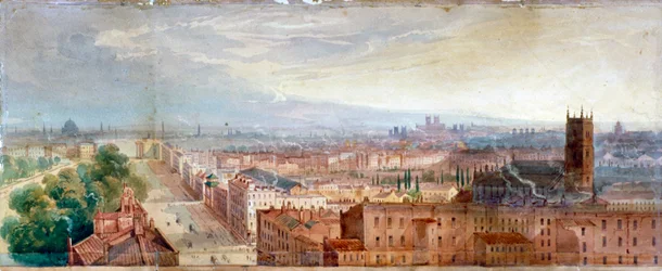 Letecký pohled na Knightsbridge, Londýn, c1845