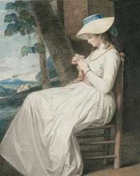 Švadlena, vyryl Thomas Cheesman (1760-c.1834), pub. od John und Josiah Boydell, 1787 (tečkovaná rytina) (pár 125533)