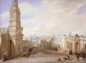 Staré a nové londýnské mosty při pohledu na jih, Londýn, 1831.