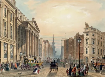 Mansion House hledící směrem k Cheapside, rytý Thomas Picken († 1870), nakladatelství Ackermann 1851
