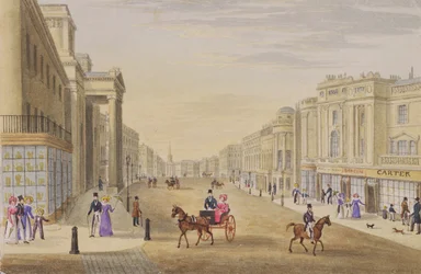 Regent Street, pohled na sever z Hanover Street, asi 1830