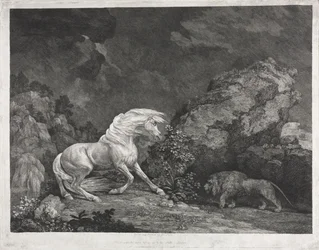 Kůň vystrašený lvem, 1777.