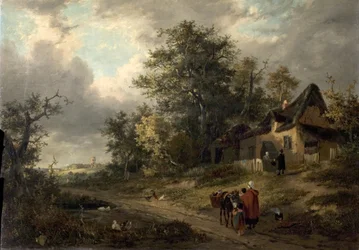 Krajina s chalupami a dráteníkem, 1828